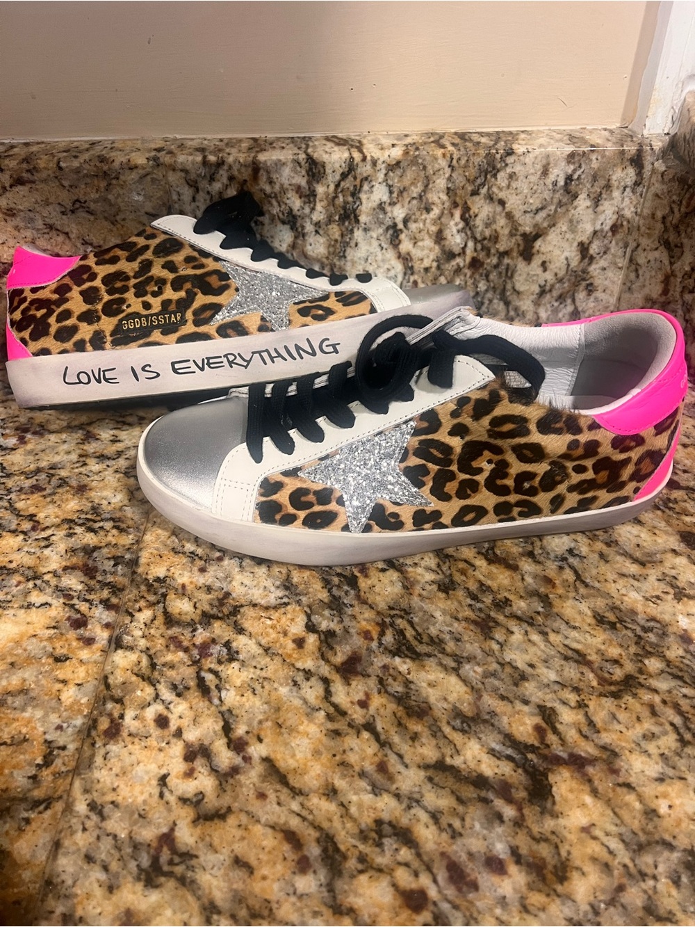 Golden Goose Leopard Print Women's Sneakers with Pink Heel and Silver Star